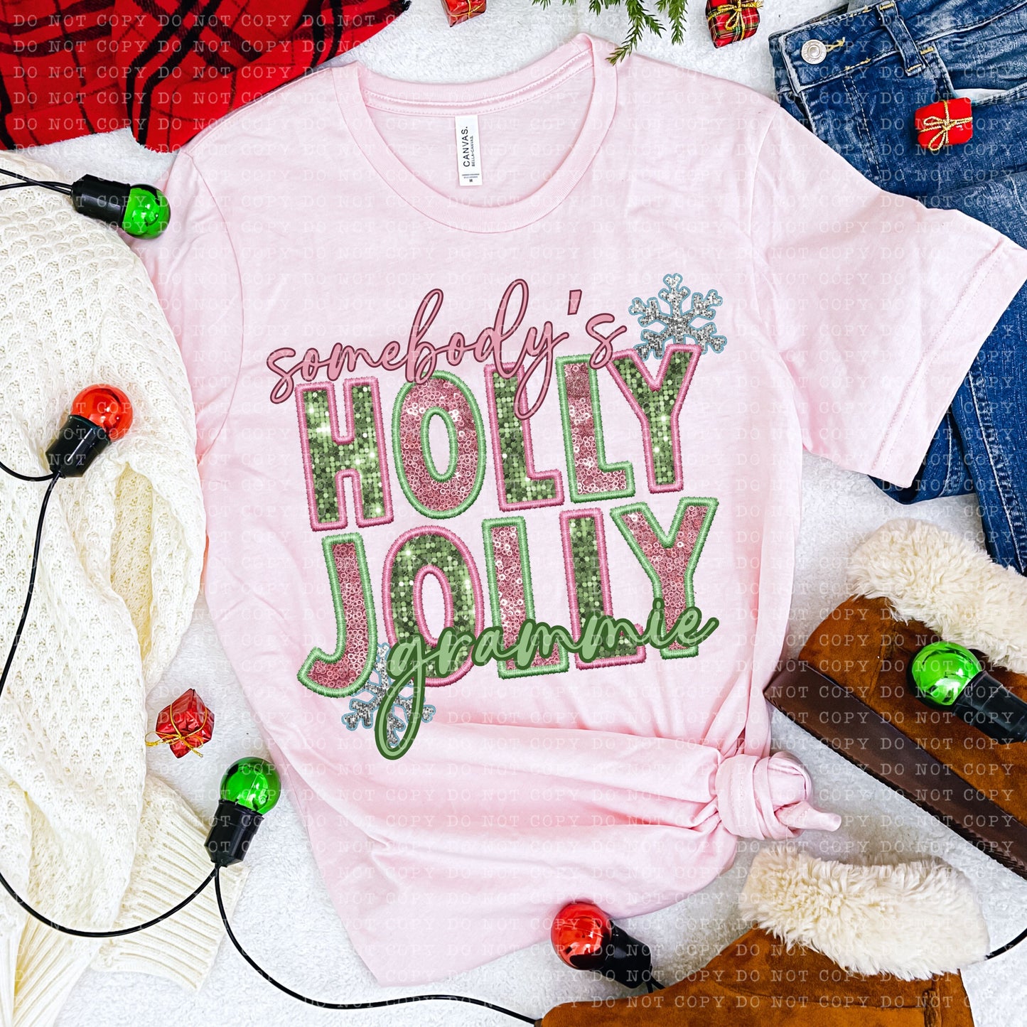 Holly Jolly Christmas Names Faux Sequin Faux Embroidery - PNG File- Digital Download