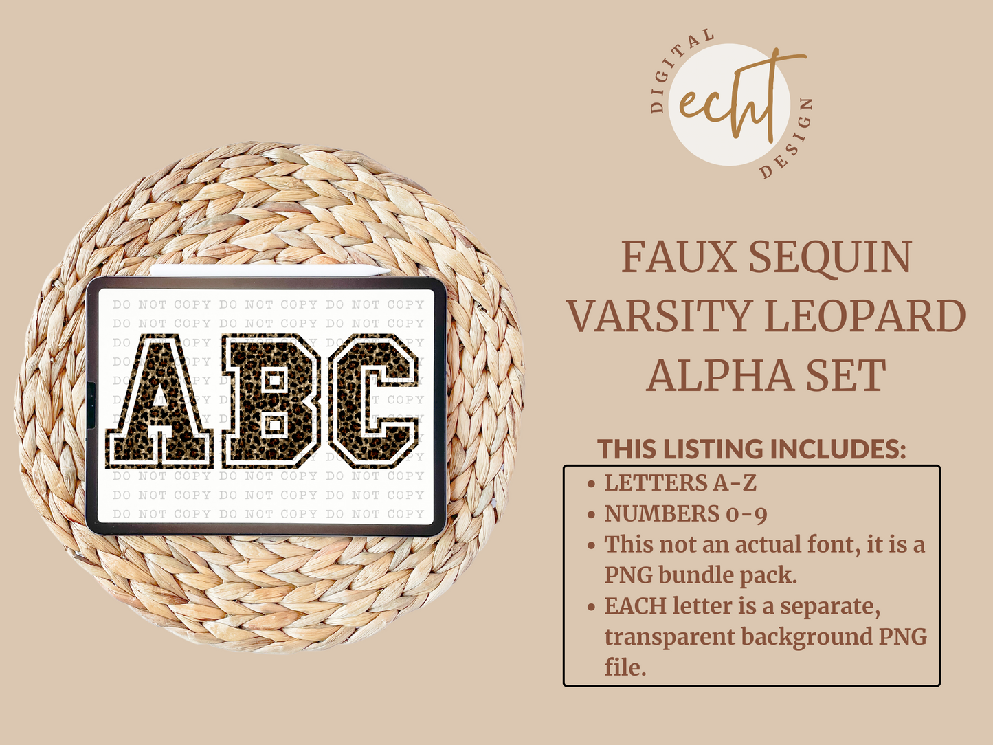 Faux Sequin Varsity Leopard Alpha Set- Design Element- Digital Download