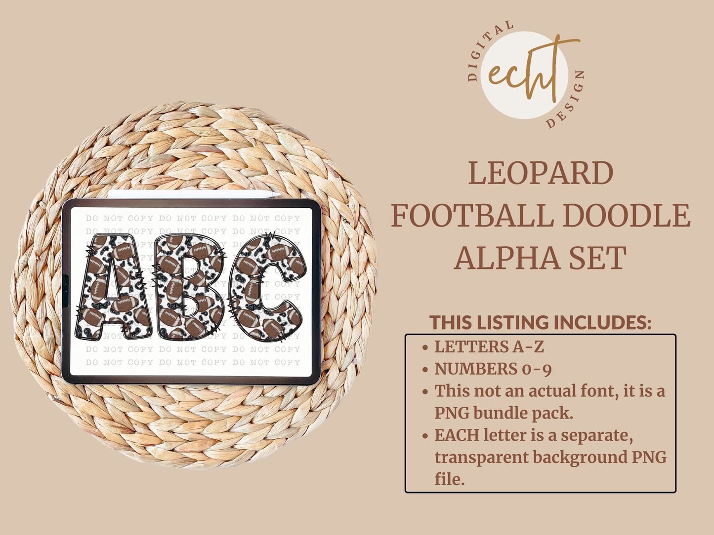 Leopard Football Doodle Alpha Set- Design Element- Digital Download