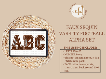 Faux Sequin Varsity Football Alpha Set- Design Element- Digital Download