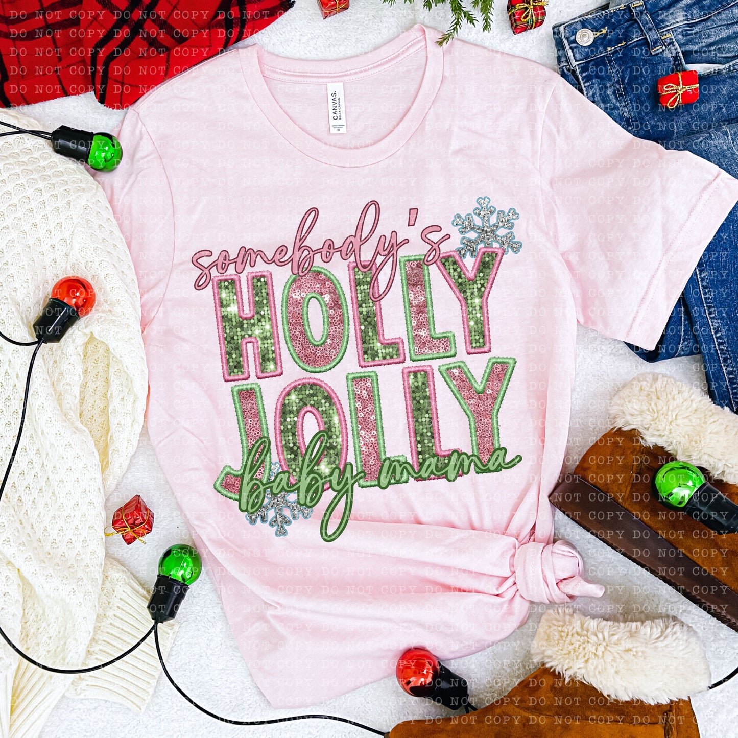 Holly Jolly Christmas Names Faux Sequin Faux Embroidery - PNG File- Digital Download