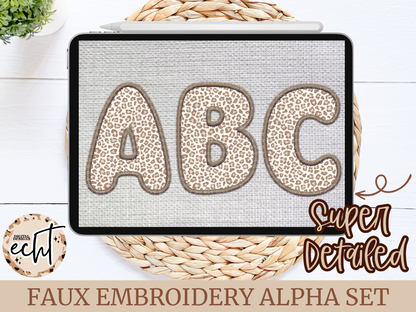 Leopard Faux Embroidery Alpha Set- Design Element- Digital Download