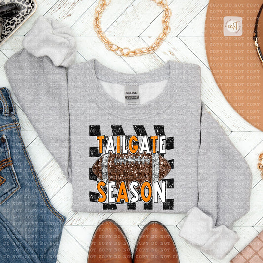 Orange Tailgate Season Faux Sequin Faux Embroidery - PNG File- Digital Download