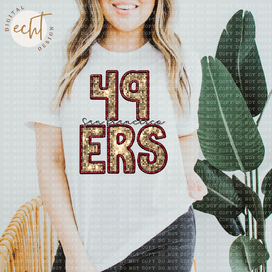 49ers Faux Sequin/ Embroidery - PNG File- Digital Download