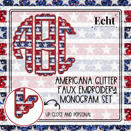 AMERICANA FAUX EMBROIDERY SCALLOPED MONOGRAM SET- DIGITAL DOWNLOAD