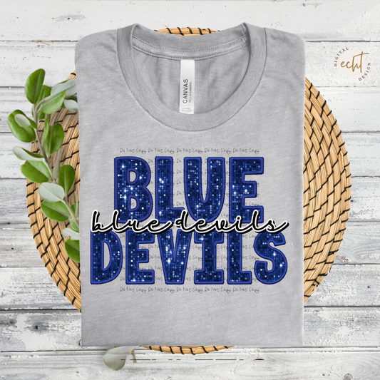 Blue Devils Faux Sequin/ Embroidery - PNG File- Digital Download