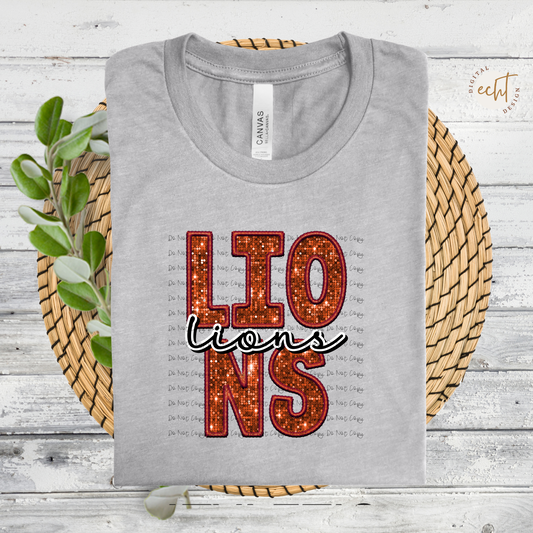 Lions Faux Sequin/ Embroidery - PNG File- Digital Download