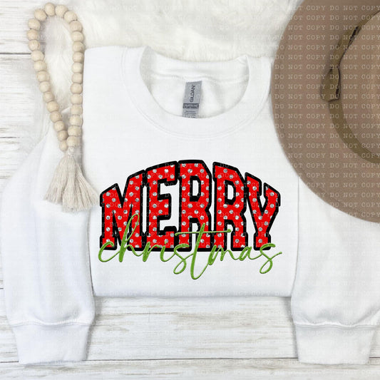 Merry Christmas  Faux Spangle Faux Embroidery - PNG File- Digital Download