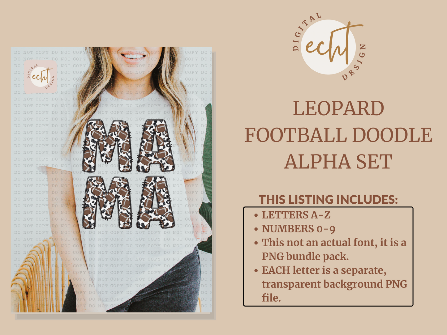 Leopard Football Doodle Alpha Set- Design Element- Digital Download