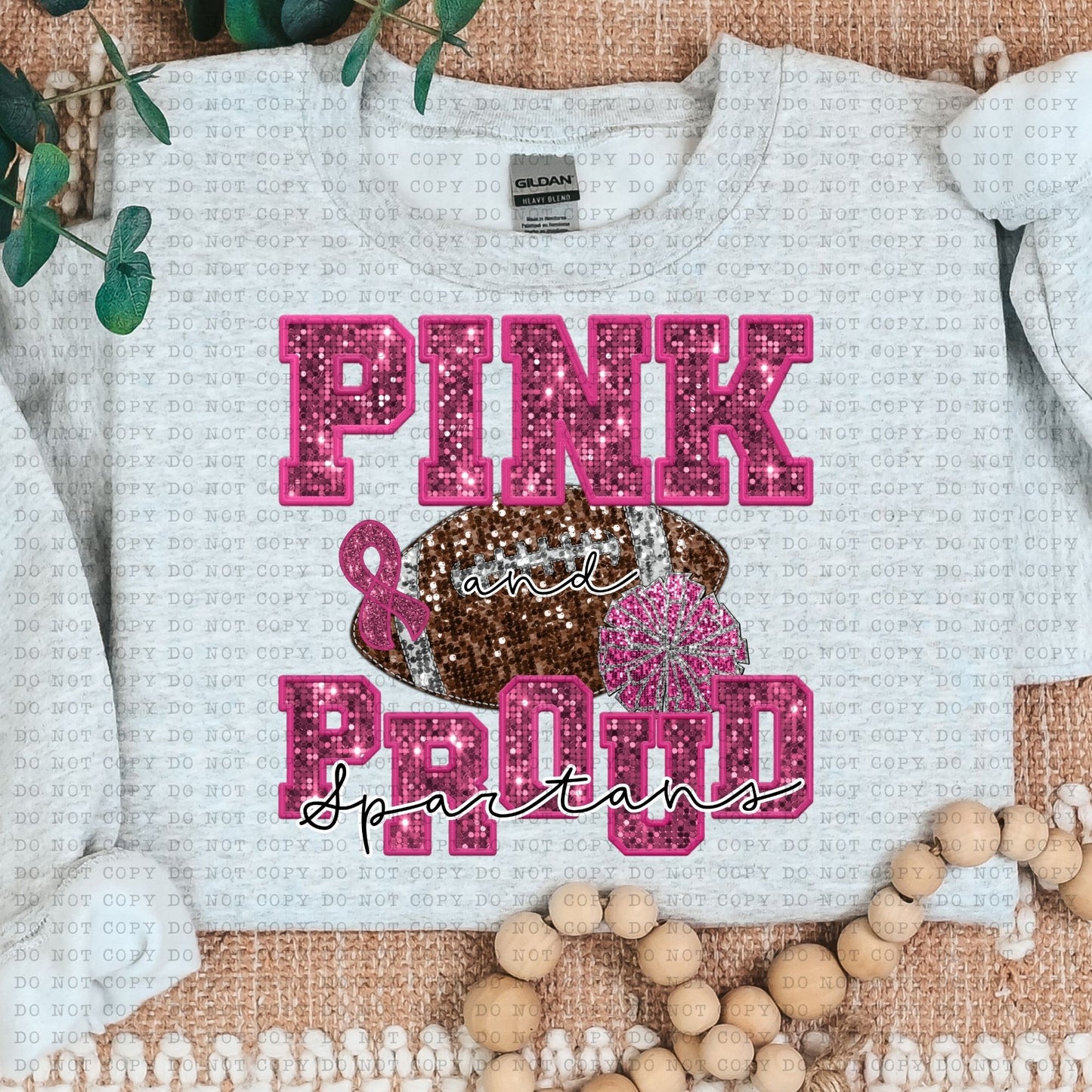 Pink and Proud Spartans  Faux Sequin Faux Embroidery - PNG File- Digital Download