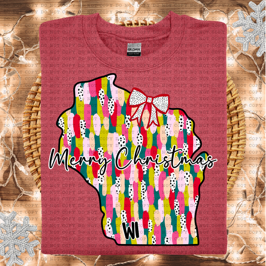 Wisconsin Messy Paint State Christmas Digital Design- PNG File- Digital Download