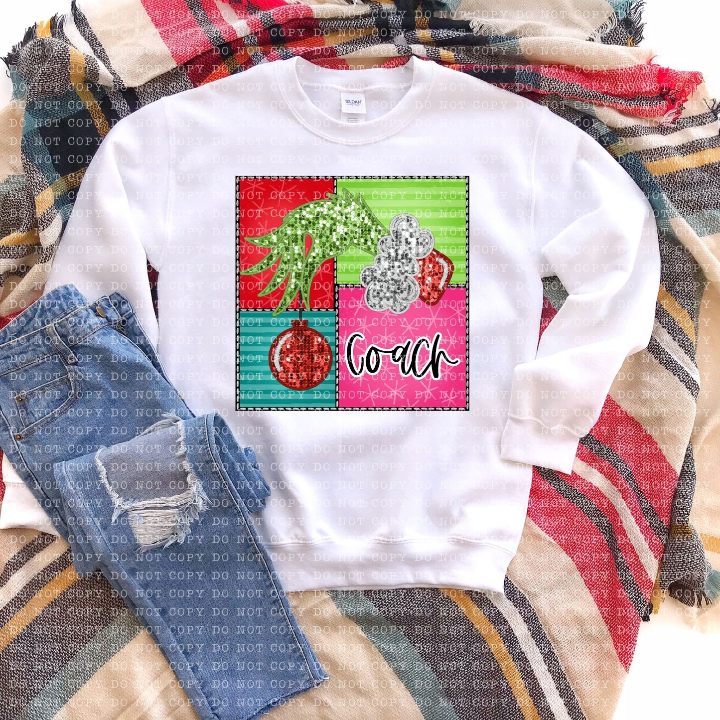 Coach Green Christmas Square Faux Sequin Faux Embroidery - PNG File- Digital Download