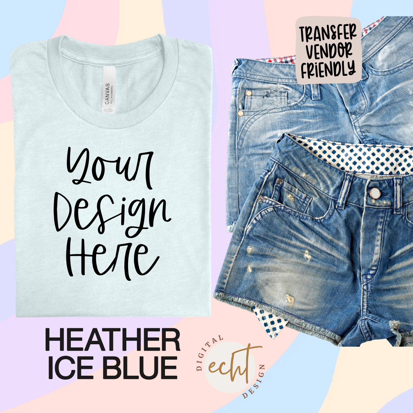 Bella Canvas Heather Ice Blue 3001 CVC Mockup