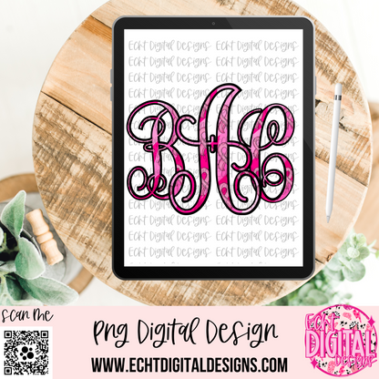 Breast Cancer Vine Monogram Set PNG Digital Download