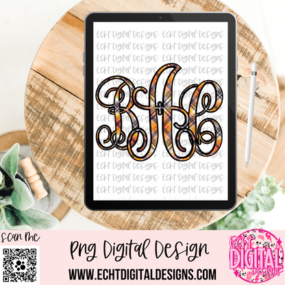 Fall Plaid Vine Monogram Set PNG Digital Download