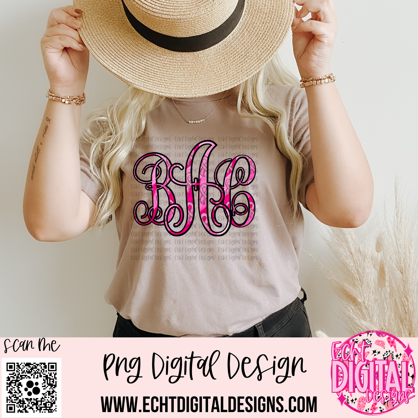 Breast Cancer Vine Monogram Set PNG Digital Download