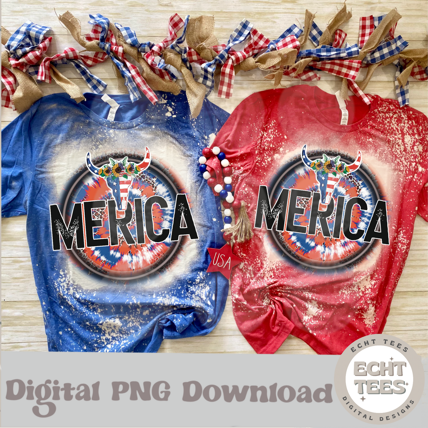 Merica Bull skull PNG Digital Download