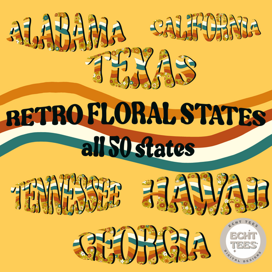 Retro Floral States Bundle PNG Digital Download