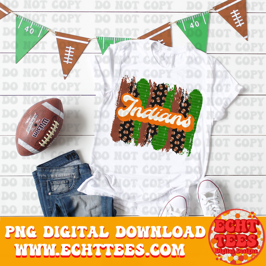 Retro Orange Indians Football PNG Digital Download