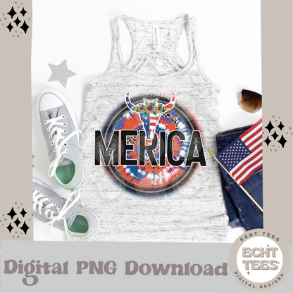 Merica Bull skull PNG Digital Download