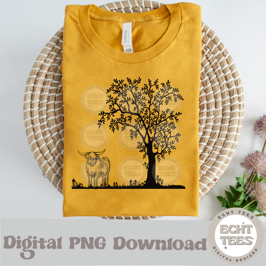 Cow under Tree PNG Digital Download